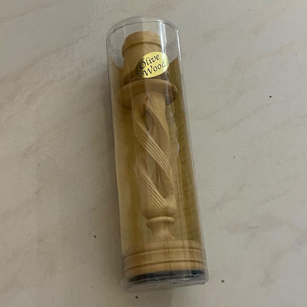 Holyland Souvenir Handmade Olive Wood Candlestick Spiral Design - Bethlehem